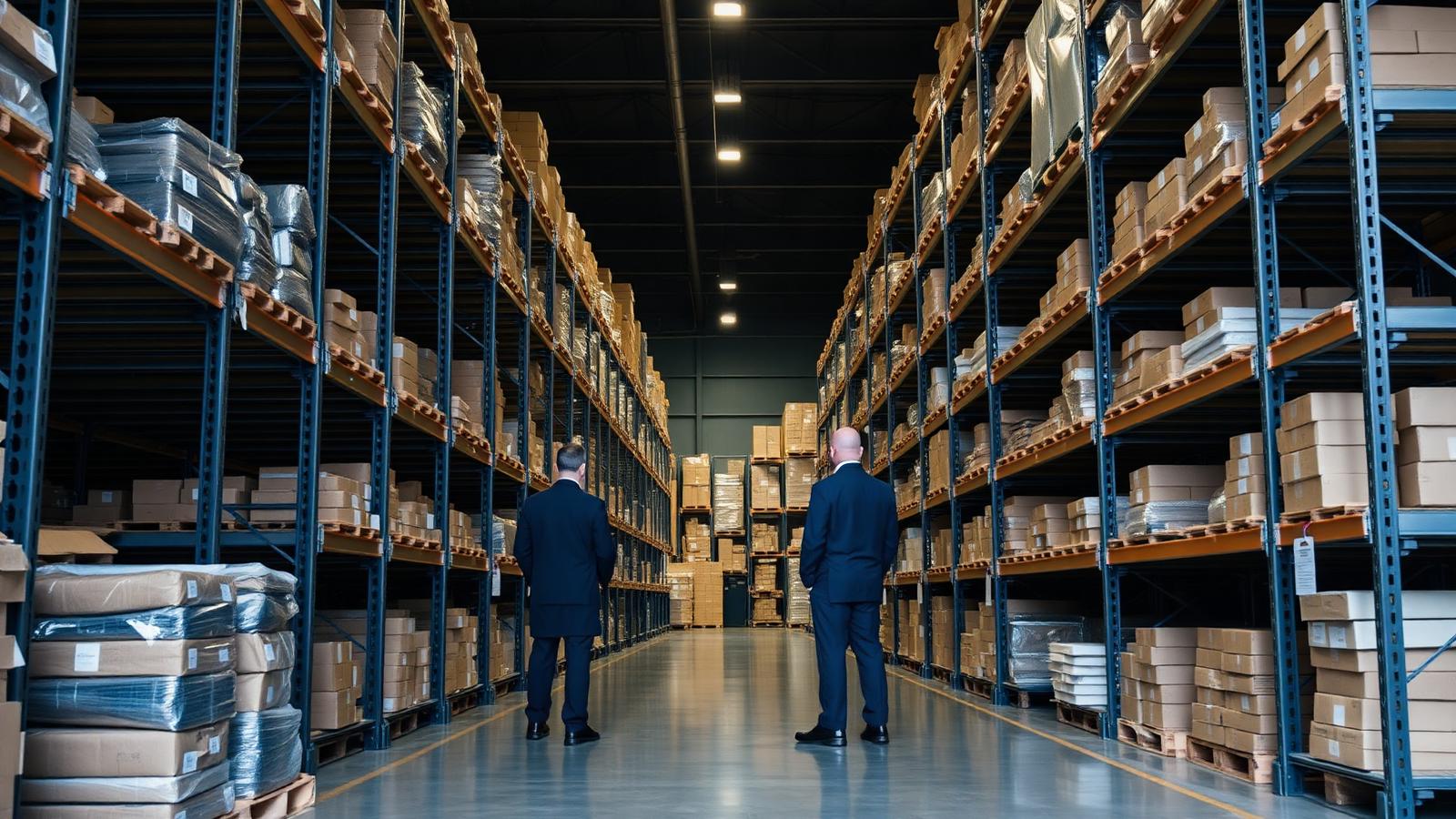 Defense logistics warehouse with organized supply chain operations